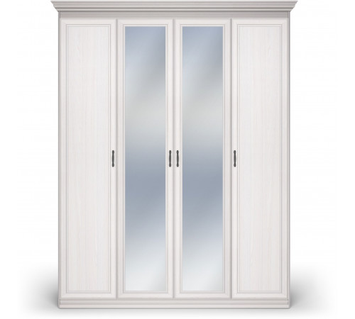 Шкаф 4-х дверный с зеркальными и глухими дверями Неаполь Ясень анкор светлый (патина "серебро")